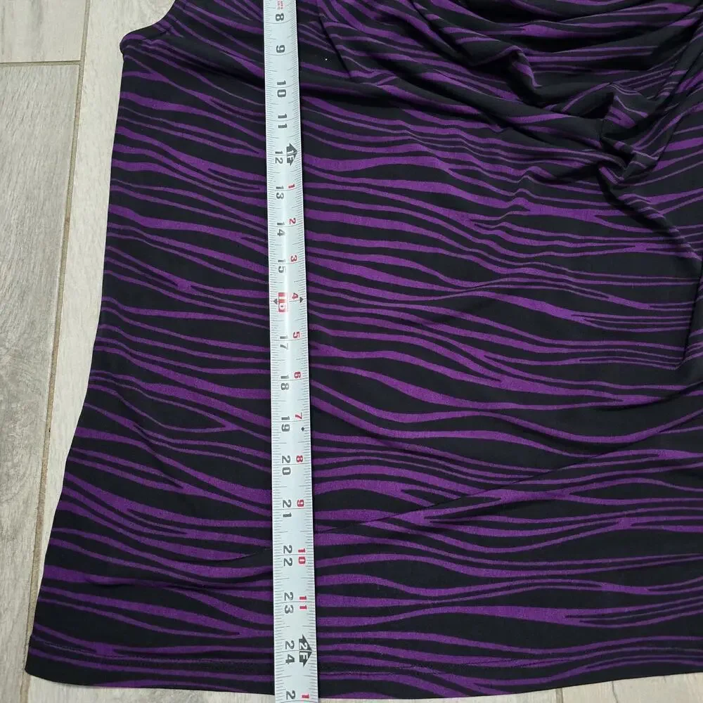 Michael Kors Women's Top Size 1X Purple Black Zebra Print Drape Neck Sleeveless